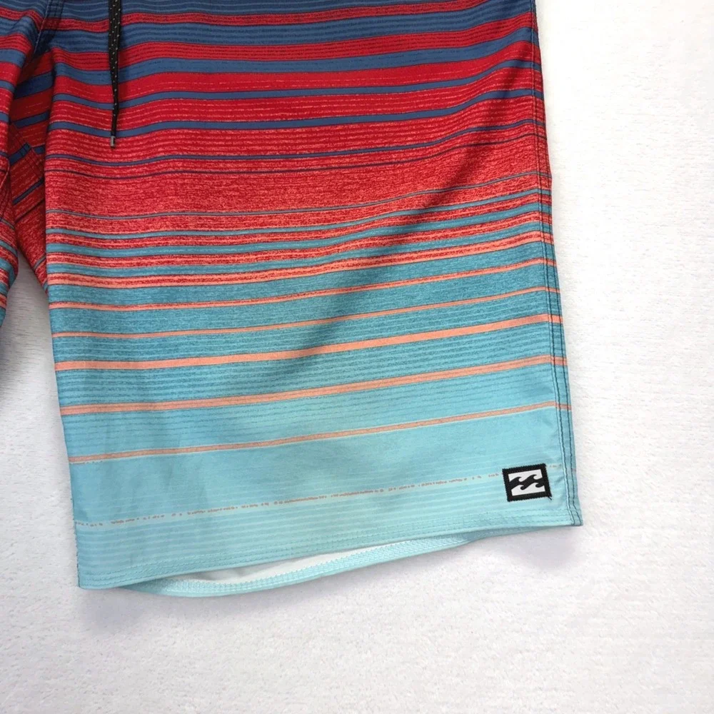 Billabong Board Shorts Mens 34 Blue Red Striped Recycler All Day Pro Surf Trunks
